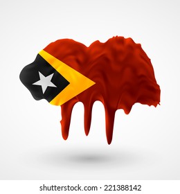Flag of East Timor Blot with paint streaks with the national colors. Independence Day. Banner Pennon Pennant Background Stock Vector Icon Image Picture Illustration Printed material Logo 