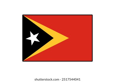 The flag of East Timor features a vibrant design with a black triangle, red background, and yellow elements. A white star is prominently displayed, representing national pride and identity.