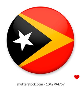 Flag of East Timor in the form of a round button with a light glare and a shadow. 