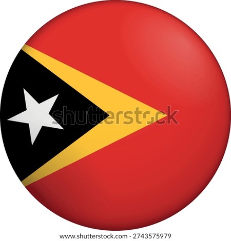 Flag of East Timor. Glossy circular flag. Button appearance. 3D Icon Design with depth. Professional, tactile look. Perfect for representing national identity in digital interfaces and perfect for websites