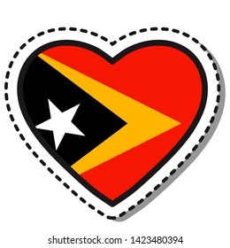 Flag East Timor heart sticker on white background. Vintage vector love badge. Template design element. National day. Travel sign.