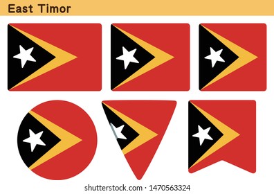 Flag of East Timor. Flag icon set of six different shapes. Vector Illustration.
