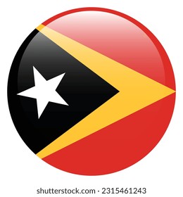 Bandera de Timor Oriental. Icono de marca. Color estándar. Una bandera redonda. 3 quinquies ilustración. Ilustración del equipo. Ilustración digital. Ilustración vectorial.