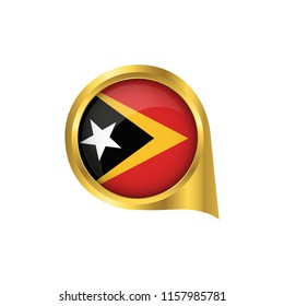 Flag of East Timor, location map pin, pointer flag East Timor, button gold, Icon country . Vector Illustration EPS10.