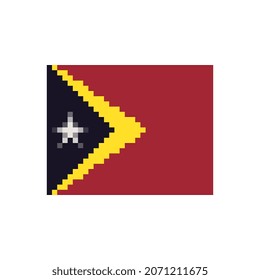 Bandera de Timor Oriental. Arte de píxeles. Diseño de pegatinas. Ilustración vectorial aislada. 