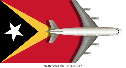 Flag of East Timor with a plane flying over it close up. Vector image.