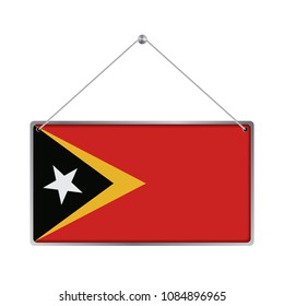Flag of East Timor. The symbol of the state in the pennant hanging on the rope, 
rectangle hanging. Vector Illustration EPS10. White Background.