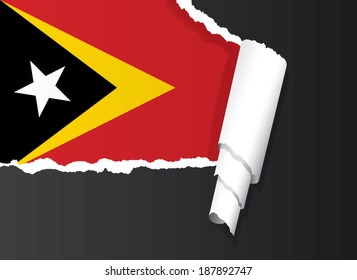 Flag of East Timor under ripped paper vector illustration.