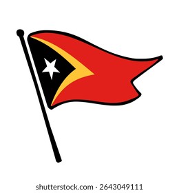 Bandeira de Timor-Leste. Timor-Leste bandeira vetor ilustração ícone design no estilo desenhado à mão. Bandeira de mastro flutuante.