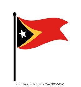 Bandeira de Timor-Leste. Design de ícone de ilustração de vetor da bandeira do Timor Leste. Bandeira de mastro flutuante.