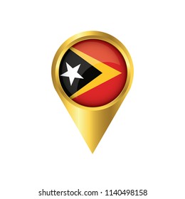 Flag of East Timor.symbol check in East Timor, golden map pointer with the national flag of East Timor in the button. vector illustration.