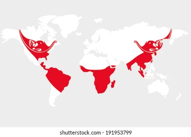 The flag of Easter Island in the outline of the world