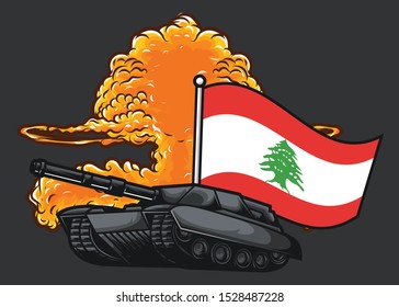 The flag of ebanon With Tank and Bomb Behind it Vector Illustrations - All elements on this template are editable with Vector Software
