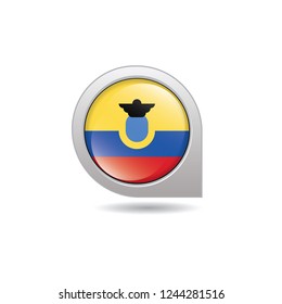 Flag of Ecuador, button with the reflection of light and shadow, gray frame, Icon country. Realistic vector illustration on white background.