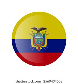 The flag of ecuador. Circle icon flag. Button flag icon. Standard color. 3d illustration. glossy circle badge	