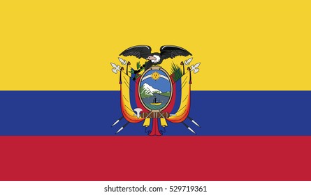 Flag of Ecuador with coat of arms. Vector. Accurate dimensions, element proportions and colors.