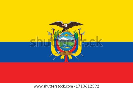Flag of Ecuador with coat of arms. Vector. Accurate dimensions, element proportions and colors.