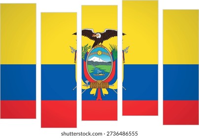 Flag of Ecuador. Flag with a design featuring vertical panels in a modular perspective. This fragmented artistic approach offers a fresh take on flag design. A striking cultural choice for modern decorative presentation