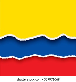  Flag of Ecuador, ecuadorian torn paper lacerated banners set with ripped edges and shadows, vintage style layered stripes template with empty space for text, scrapbooking, vector illustration
