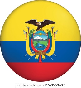 Flag of Ecuador. Glossy circular flag. Button appearance. 3D Icon Design with depth. Professional, tactile look. Perfect for representing national identity in digital interfaces and perfect for websites