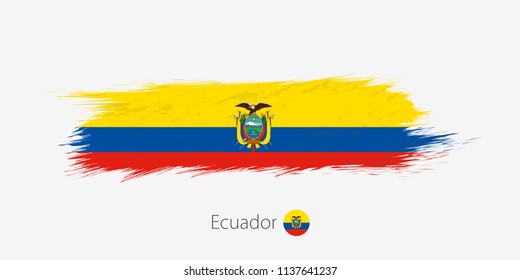 Flag of Ecuador, grunge abstract brush stroke on gray background. Vector illustration.
