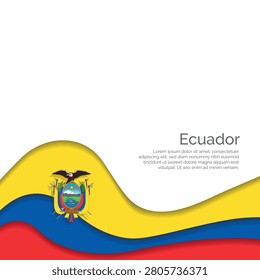 Flag of Ecuador. Paper Cut Style and Waving Design with Modern Presentation Layout. Waving effect with realistic shadows and gradients. Ideal for international projects, travel materials and cultural presentations