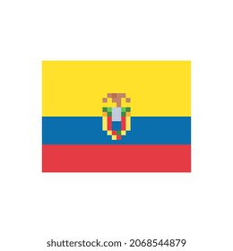 Bandera Ecuador. Arte de píxeles. Diseño de pegatinas. Ilustración vectorial aislada. 
