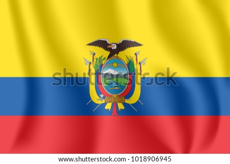 Flag of Ecuador. Realistic waving flag of Republic of Ecuador. Fabric textured flowing flag of Ecuador.