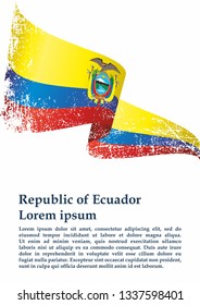 Flag of Ecuador, Republic of Ecuador. Template for award design, an official document with the flag of Ecuador. Bright, colorful vector illustration.