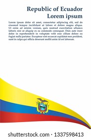 Flag of Ecuador, Republic of Ecuador. Template for award design, an official document with the flag of Ecuador. Bright, colorful vector illustration.