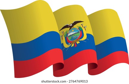 Flag of Ecuador. Ribbon style flag that conveys a sense of movement and waving effect. The elegant curves and realistic shading create a sense of motion. Ideal for international projects, travel materials and cultural presentations