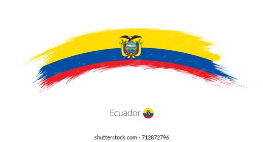 Flag of Ecuador in rounded grunge brush stroke. Vector illustration.