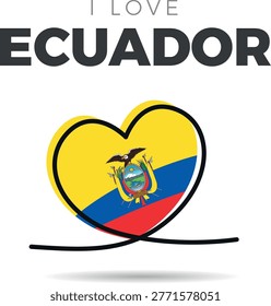 Flag of Ecuador. Stylized heart-shaped framed design. A continuous black line that loops to form the heart's silhouette, adding a minimalist and artistic touch. Love and patriotism for the culture