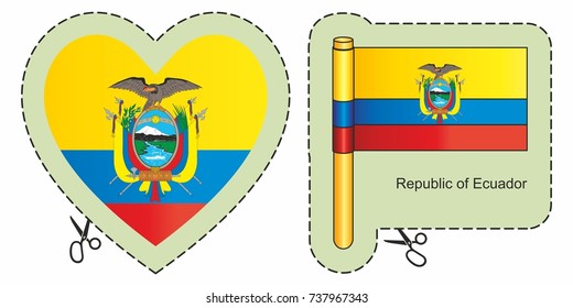 Flag of Ecuador. Vector cut sign here, isolated on white. Can be used for design, stickers, souvenirs.