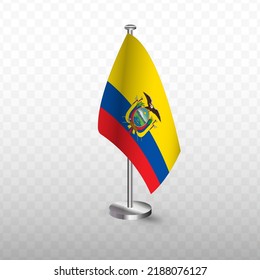 Flag of Ecuador. Vector illustration of a flag with flagpole on a transparent background (PNG).
