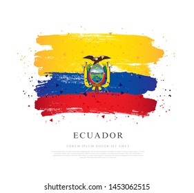 Flag of Ecuador. Vector illustration on white background. Brush strokes drawn by hand. Independence Day.
