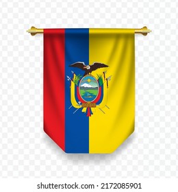 Flag of Ecuador. Vector illustration of a vertical hanging flag on a transparent background (PNG).