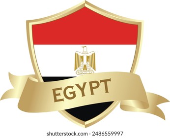 Flag of egypt as around the metal gold shield with egypt flag