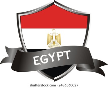 Flag of egypt as around the metal silver shield with egypt flag