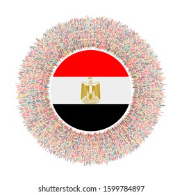 Flag of Egypt with colorful rays. Radiant country sign. Shiny sunburst with Egypt flag. Trendy vector illustration.