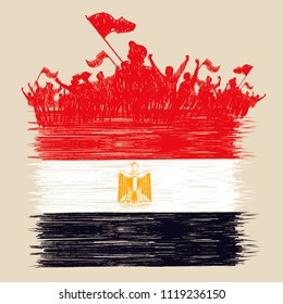 Flag of Egypt, fans of silhouette, hand point, vector