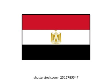 The flag of Egypt features three horizontal stripes in red, white, and black, with the national emblem of a golden eagle in the center, symbolizing the nation's heritage and strength.