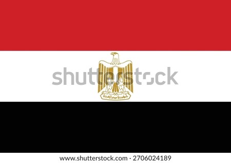 Flag of Egypt with Golden Eagle Emblem. Vector illustration.