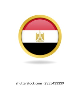 flag of Egypt with golden frame, circle round glossy button, vector design, editable eps file