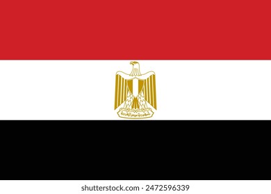 The flag of Egypt. Flag icon. Standard color. Standard size. A rectangular flag. Computer illustration. Digital illustration. Vector illustration.