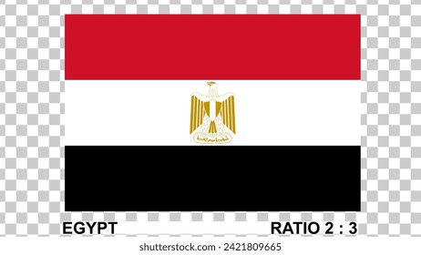 flag of egypt isolated on transparent background proportion 2:3 original color. vector illustration.