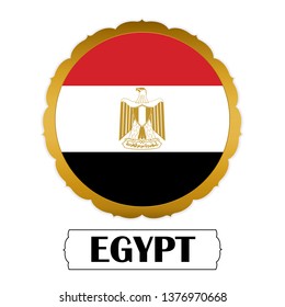 Flag of Egypt with name icon, Golden sticker with flag of the  Egypt.vector