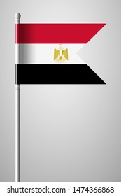 Flag of Egypt. National Flag on Flagpole. Isolated Illustration on Gray Background