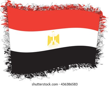 Flag of Egypt (officially the Arab Republic of Egypt). Vector illustration of a stylized flag. Shaggy edge.