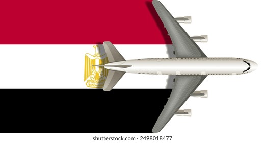Flag of Egypt with a plane flying over it close up. Vector image.